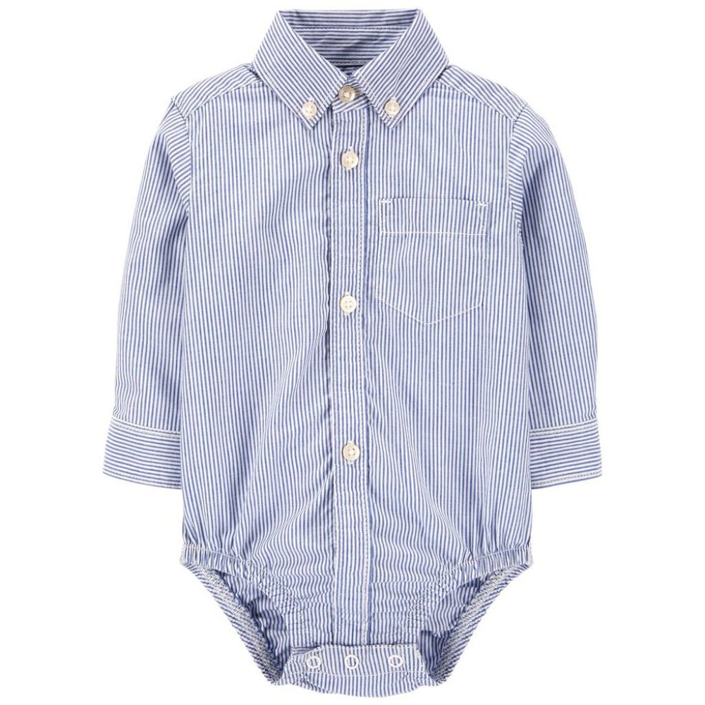 NEW Carter's Kid Baby 2pc Blue Striped Button Down Dress Shirt & Chino Short Set - Picture 2 of 6